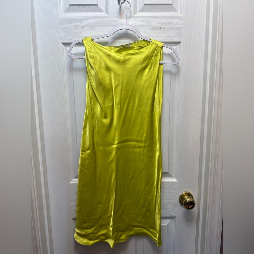 Zara Satin Midi Dress in Neon Yellow